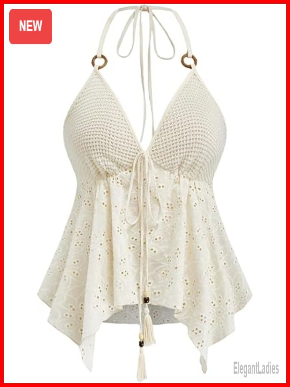 Plus Size Peplum Halter Top Tie Backless Eyelet Embroidery Boho Tank
